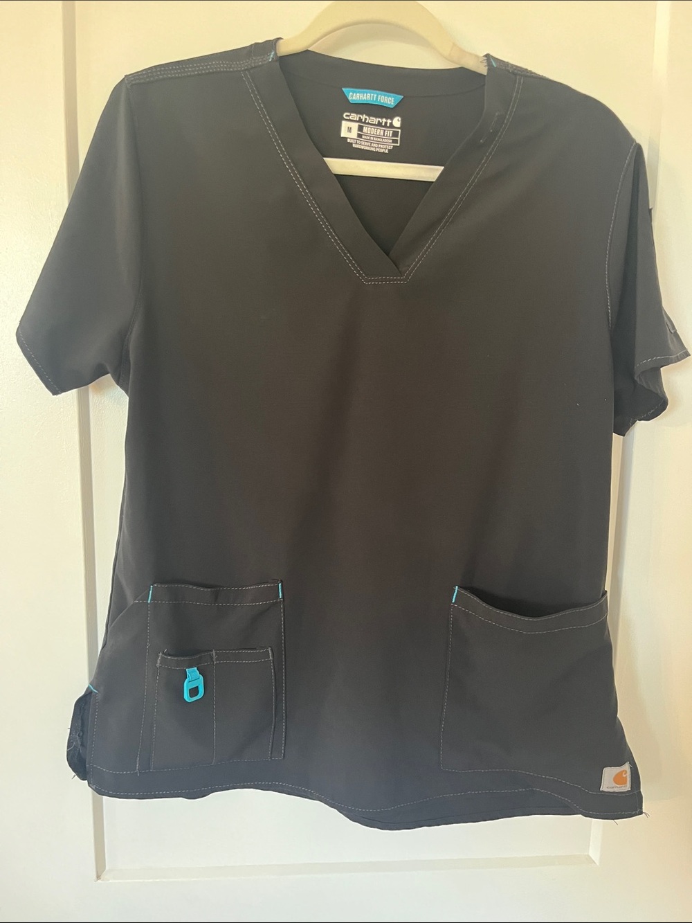 Carhartt Black Scrub Top with Teal Trim